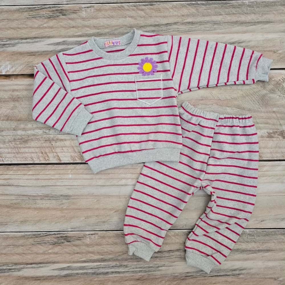 PAPATYA DESENLİ SELANİK KUMAŞ TAKIM - GRİ - 5 YAŞ