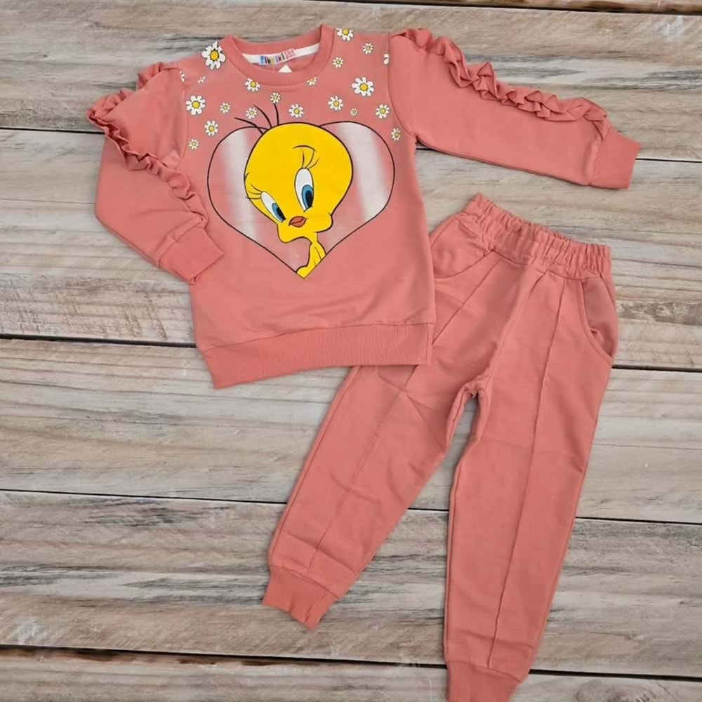 TWEETY DESENLİ MEVSİMLİK TAKIM - GÜL KURUSU - 7-8 YAŞ