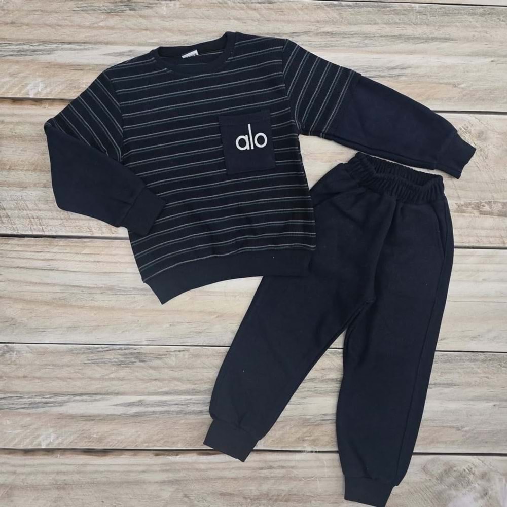 ALO ÇİZGİLİ SELANİK KUMAŞ TAKIM - LACİVERT - 8 YAŞ