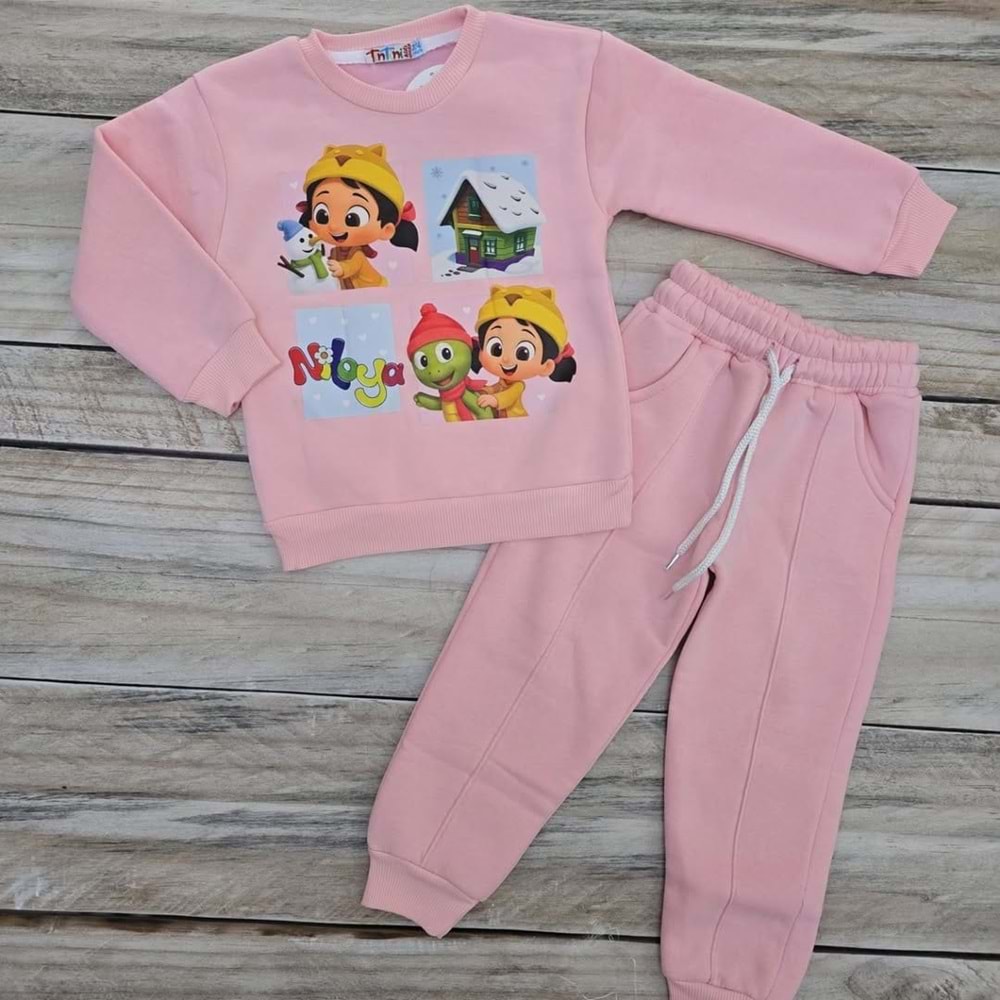 NİLOYA BASKILI ÜÇ İP ŞARDONLU TAKIM - PUDRA - 6-7 YAŞ