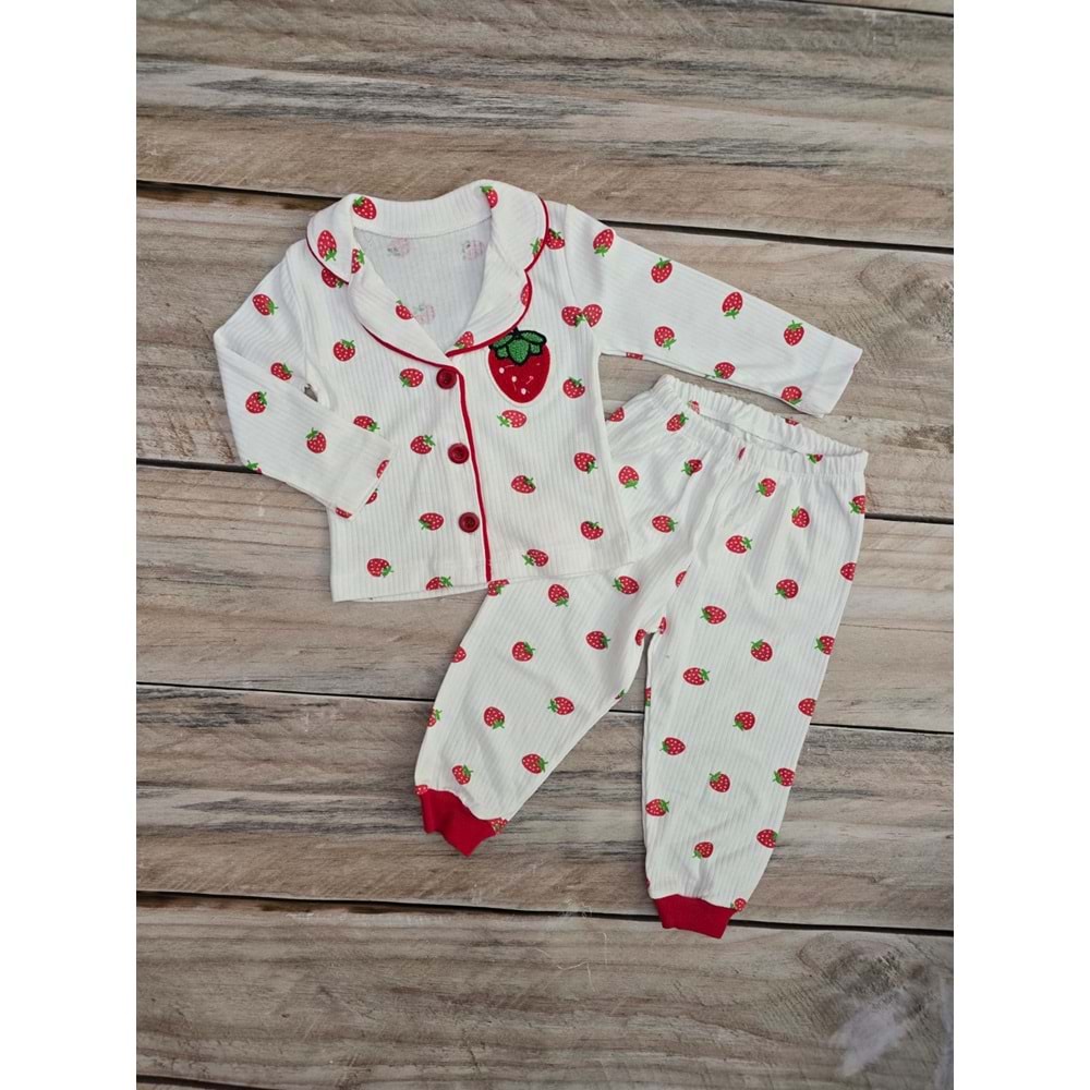ÇİLEK DESENLİ DÜĞMELİ MEVSİMLİK PİJAMA TAKIMI - DESENLİ - 6 YAŞ
