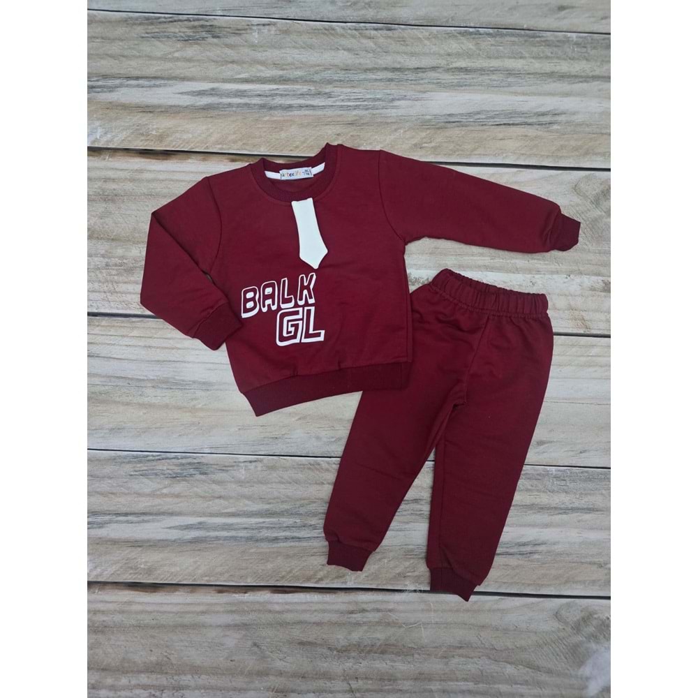 KRAVAT DETAYLI MEVSİMLİK TAKIM - BORDO - 1 YAŞ
