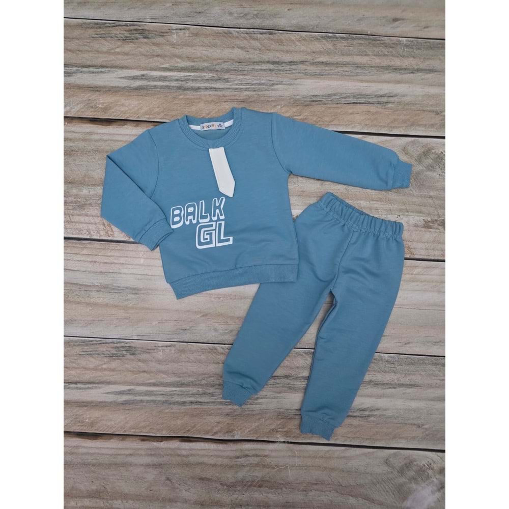 KRAVAT DETAYLI MEVSİMLİK TAKIM - MAVİ - 1 YAŞ