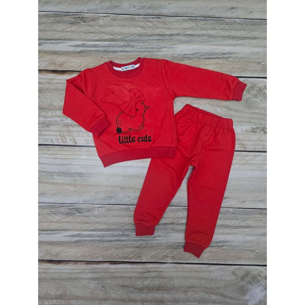 LITTLE CUTE TAVŞANLI MEVSİMLİK TAKIM - KIRMIZI - 2 YAŞ