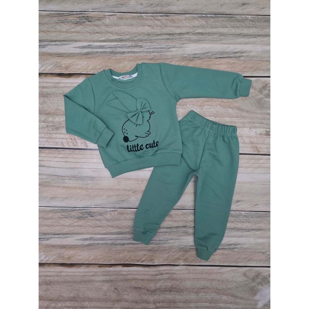LITTLE CUTE TAVŞANLI MEVSİMLİK TAKIM - YEŞİL - 1 YAŞ