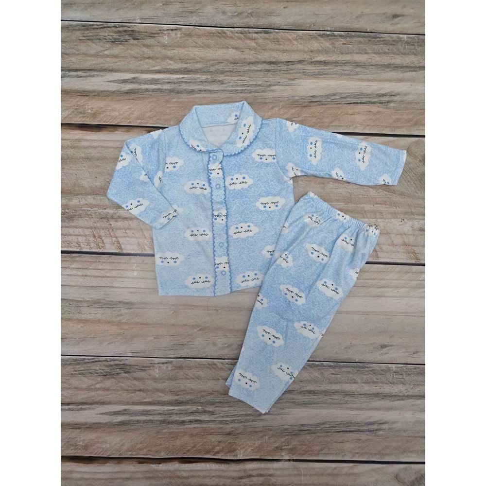 DÜĞMELİ MEVSİMLİK PİJAMA TAKIMI - MAVİ - 2 YAŞ