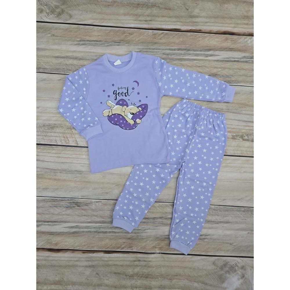SUPERMINI AYICIKLI MEVSİMLİK PİJAMA TAKIMI - MOR - 5 YAŞ