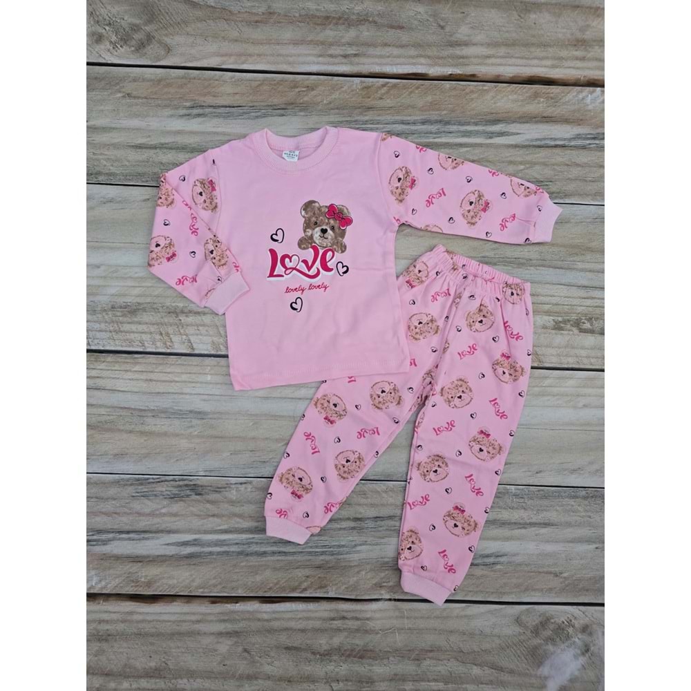 LOVE AYICIKLI MEVSİMLİK PİJAMA TAKIMI - PEMBE - 6 YAŞ