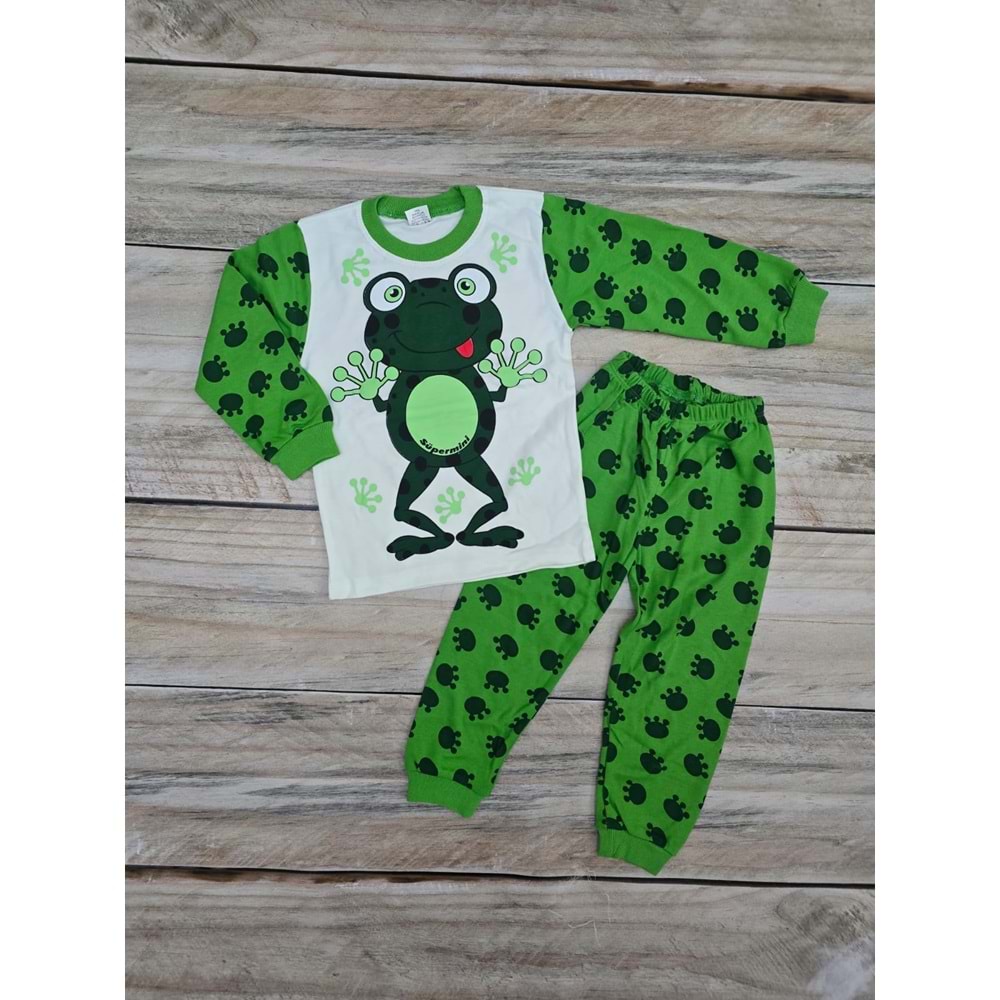 KURBAĞA DESENLİ MEVSİMLİK PİJAMA TAKIMI - BEYAZ - 6 YAŞ