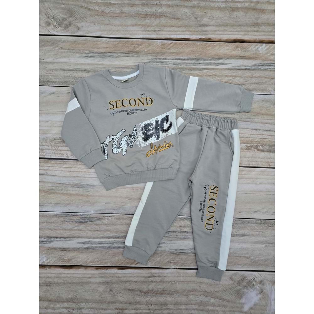 ÇNR SECOND BASKILI MEVSİMLİK TAKIM - GRİ - 4 YAŞ