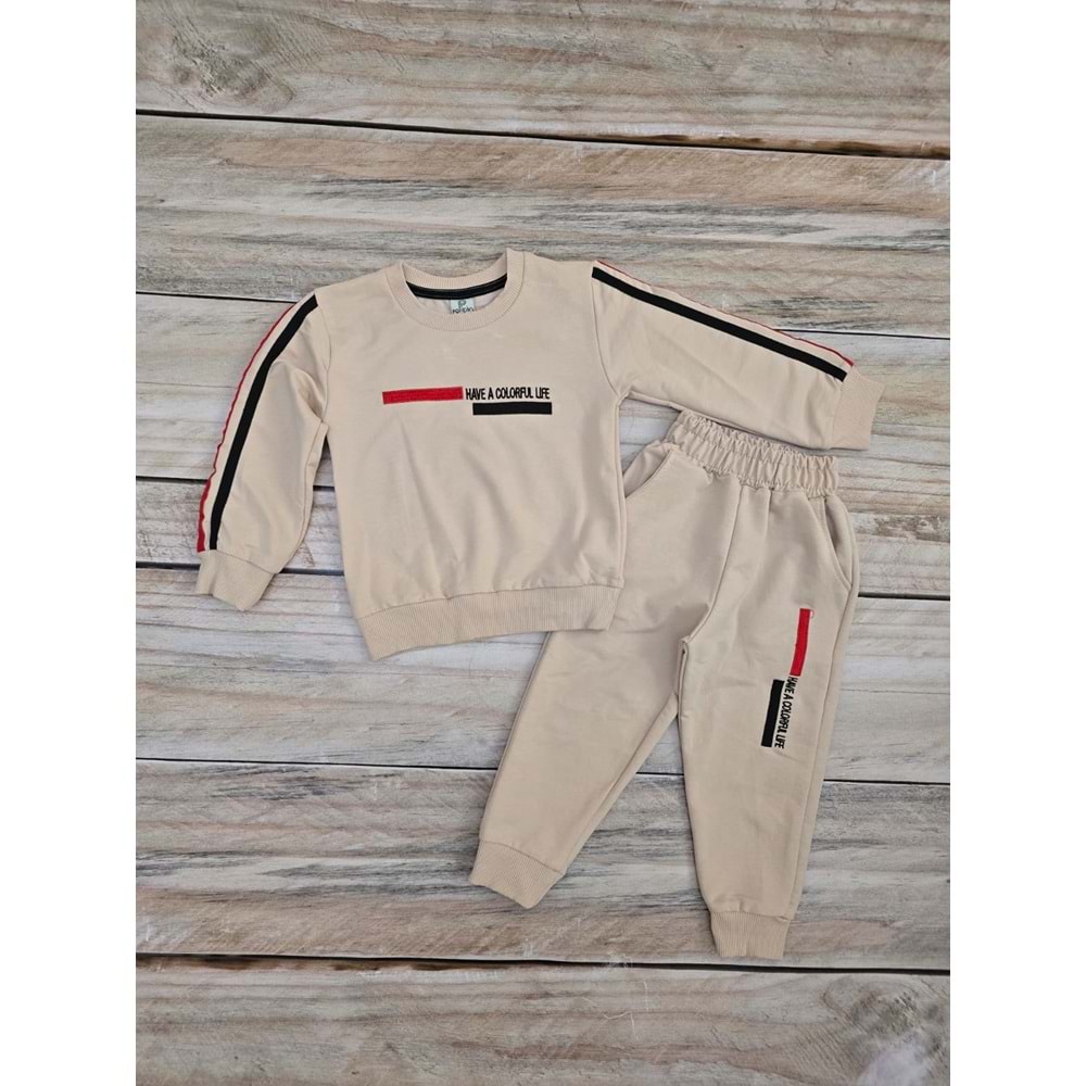 POFIDIK ŞERİTLİ MEVSİMLİK TAKIM - KREM - 2 YAŞ