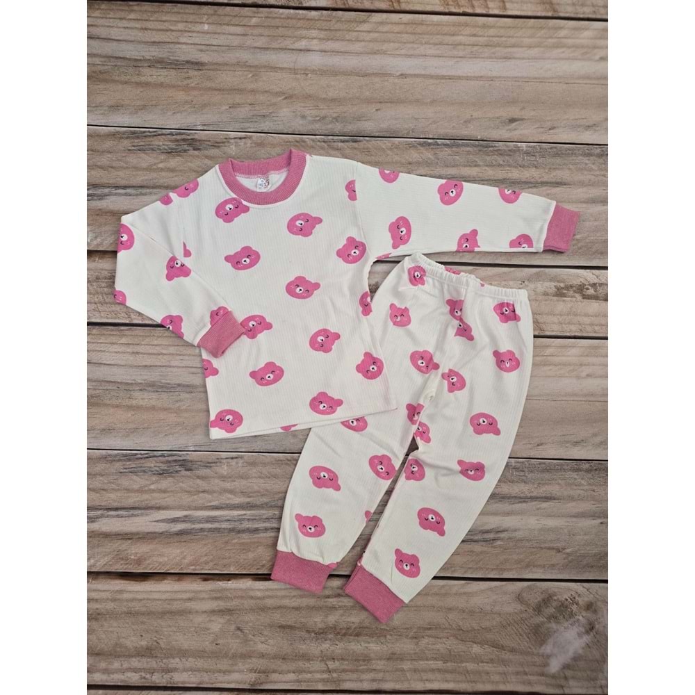 (1-6) Yaş ÇUM ÇUM AYICIKLI MEVSİMLİK PİJAMA TAKIMI - PEMBE - 5 YAŞ