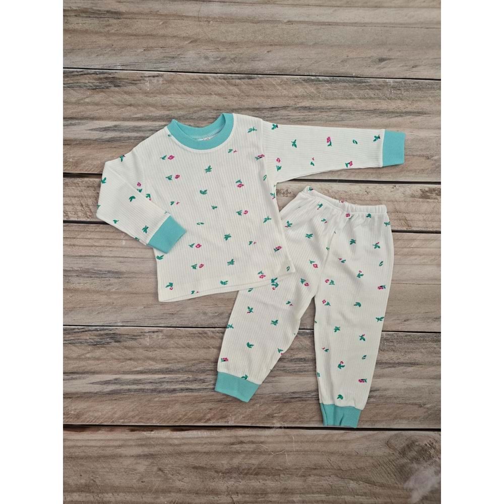 ÇUM ÇUM ÇİÇEK DESENLİ MEVSİMLİK PİJAMA TAKIMI - BEYAZ - 2 YAŞ