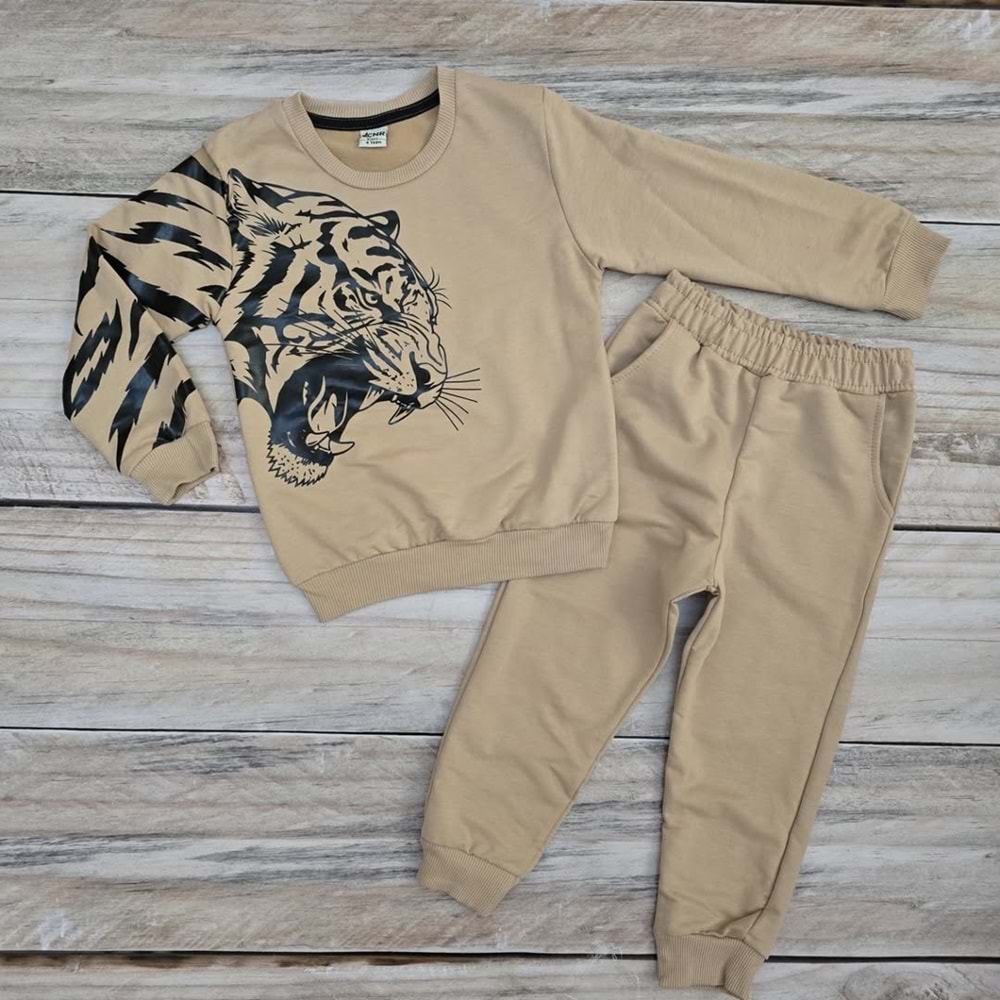 ÇNR ASLAN BASKILI MEVSİMLİK TAKIM - KAHVERENGİ - 8 YAŞ