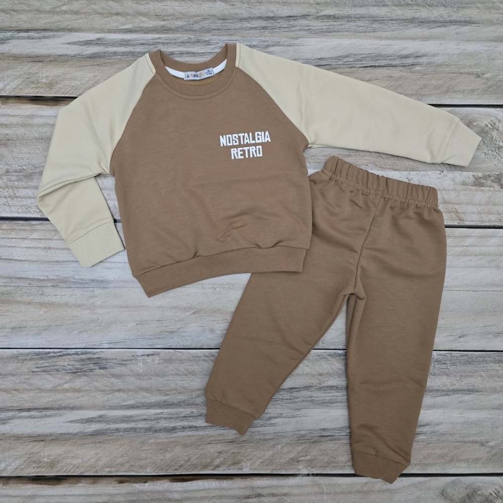 ARTEX NOSTALGIA RETRO BASKILI MEVSİMLİK TAKIM - KAHVERENGİ - 2 YAŞ