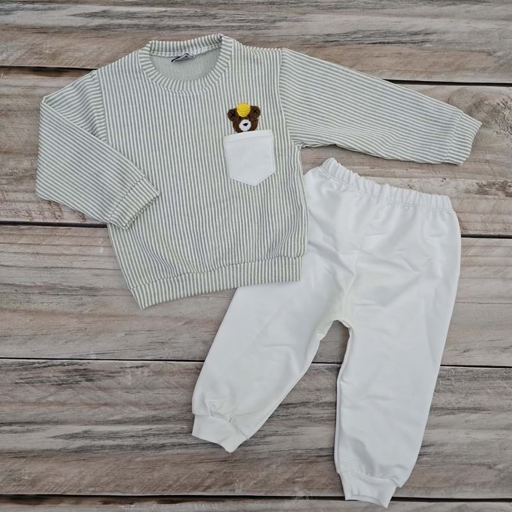 KESKİNCAN GÖĞÜS CEPLİ ÇİZGİLİ MEVSİMLİK TAKIM - KREM - 4 YAŞ