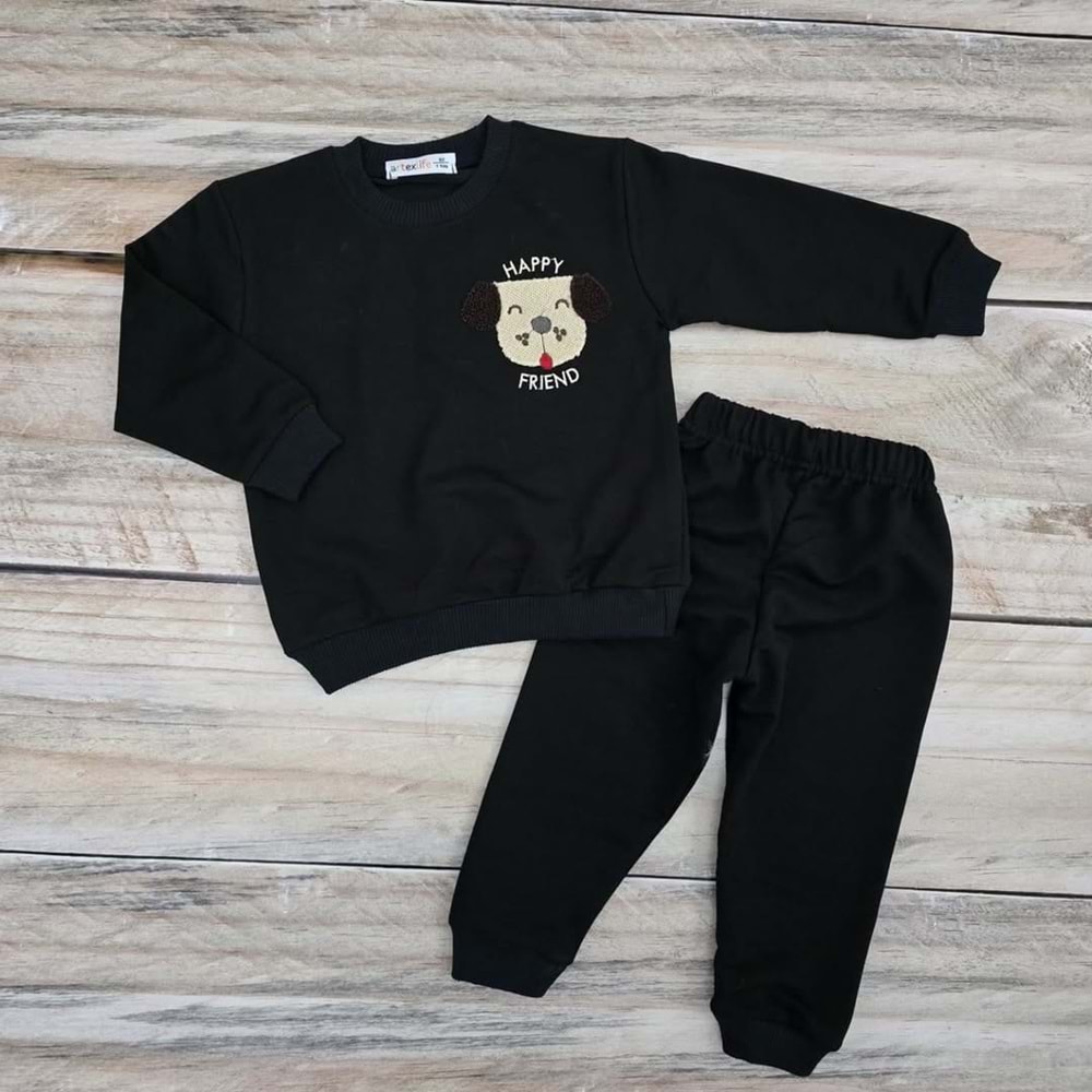 (1-4) Yaş ARTEX KÖPEK NAKIŞLI MEVSİMLİK TAKIM - SİYAH - 1 YAŞ