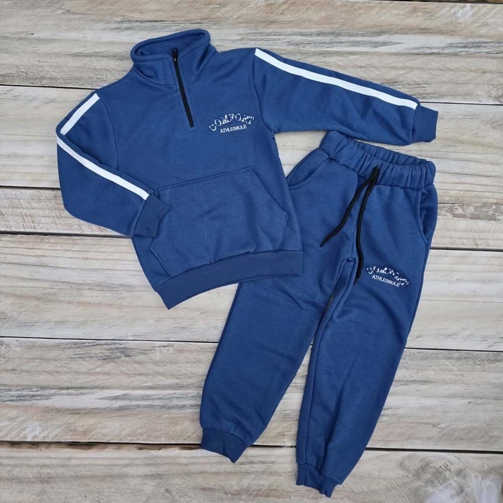 (4-12) Yaş SRC FERMUARLI YAKA ÜÇ İP TAKIM - MAVİ - 8 YAŞ