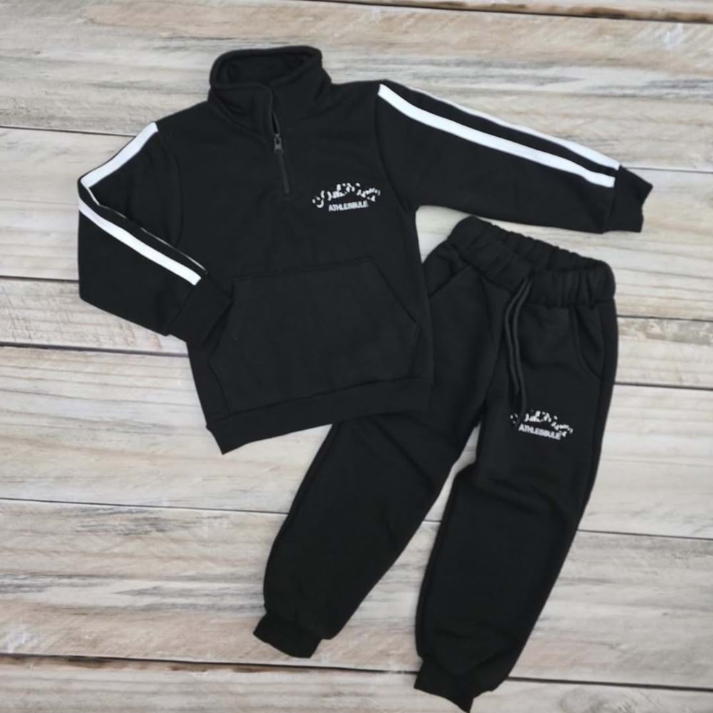 (4-12) Yaş SRC FERMUARLI YAKA ÜÇ İP TAKIM - SİYAH - 10 YAŞ