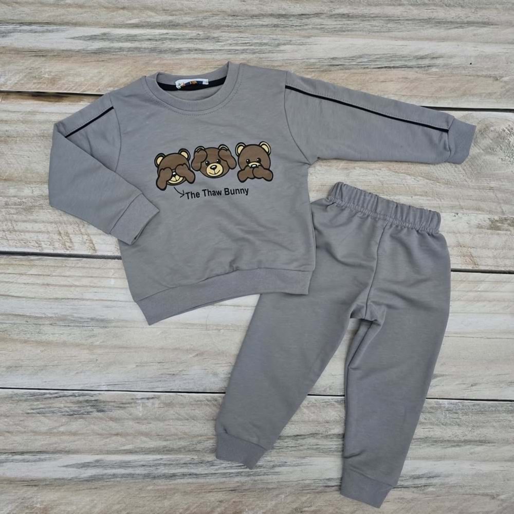 (1-4) Yaş ARTEX ÜÇ MAYMUN DESENLİ MEVSİMLİK TAKIM - GRİ - 3 YAŞ