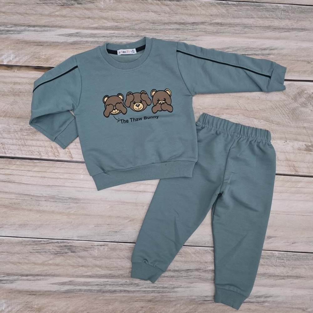 (1-4) Yaş ARTEX ÜÇ MAYMUN DESENLİ MEVSİMLİK TAKIM - YEŞİL - 4 YAŞ