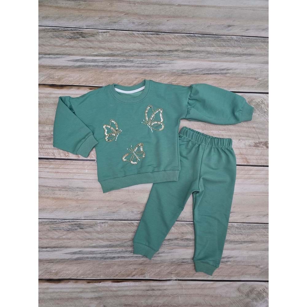 (1-4) Yaş ARTEX KELEBEK İŞLEMELİ MEVSİMLİK TAKIM - YEŞİL - 1 YAŞ