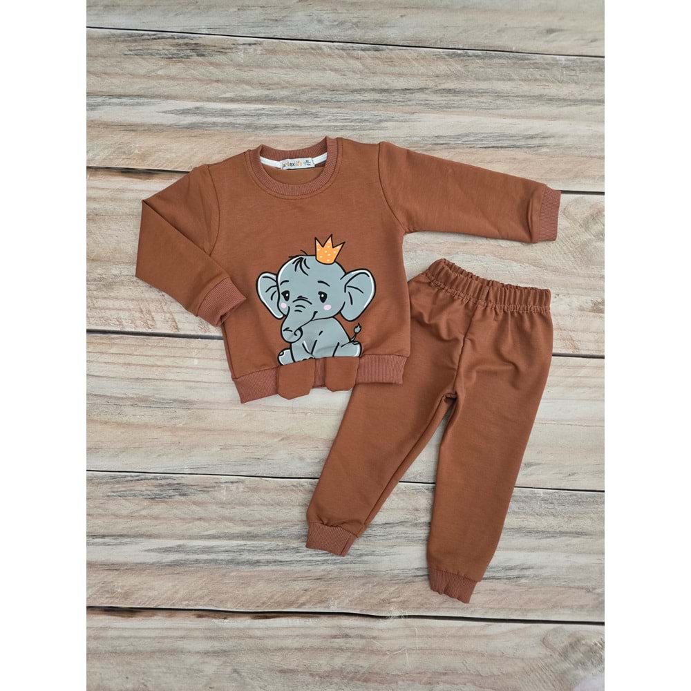 (1-4) Yaş ARTEX FİL DESENLİ MEVSİMLİK TAKIM - KAHVERENGİ - 2 YAŞ