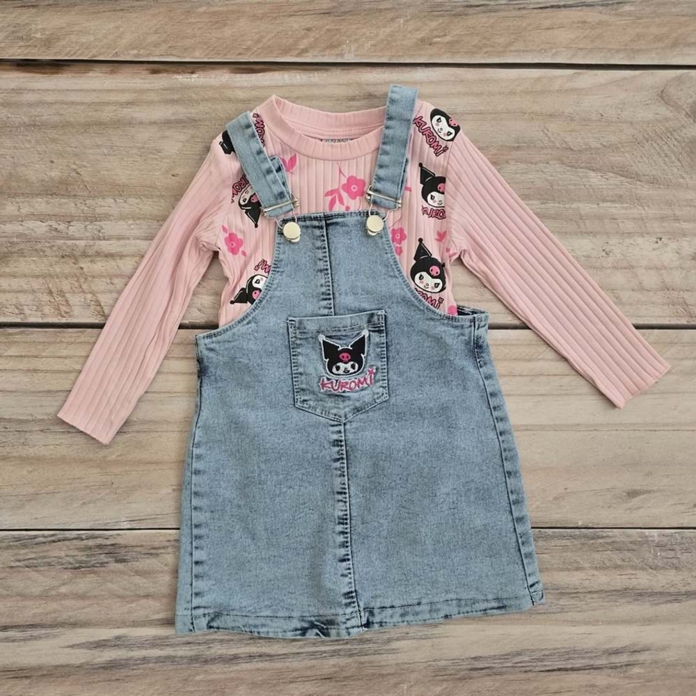 (2-7) Yaş ÇİÇEKLİ KUROMİ KOT SLOPET - PUDRA - 3-4 YAŞ