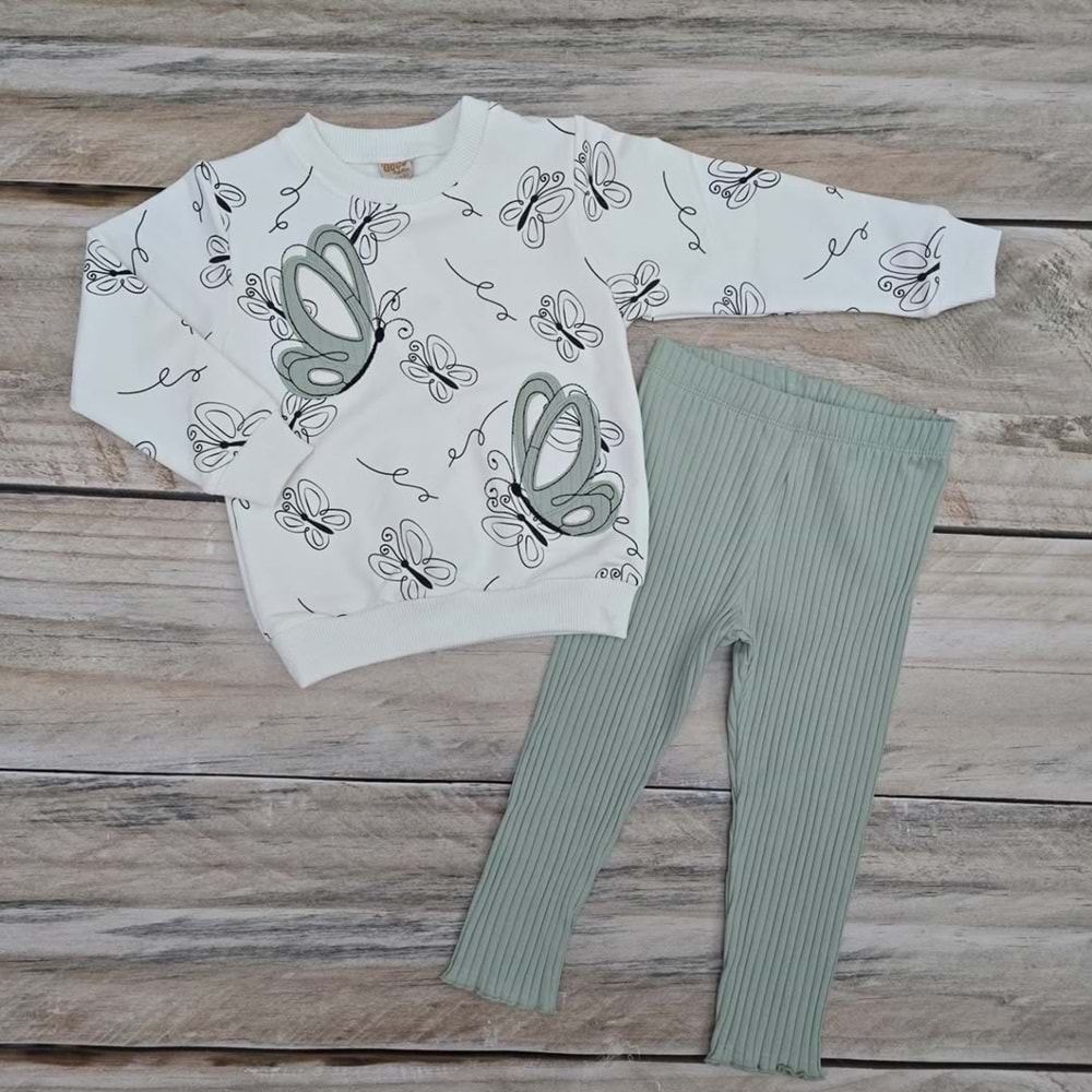 (2-5) Yaş DECO KELEBEK DESENLİ MEVSİMLİK TAKIM - YEŞİL - 3-4 YAŞ