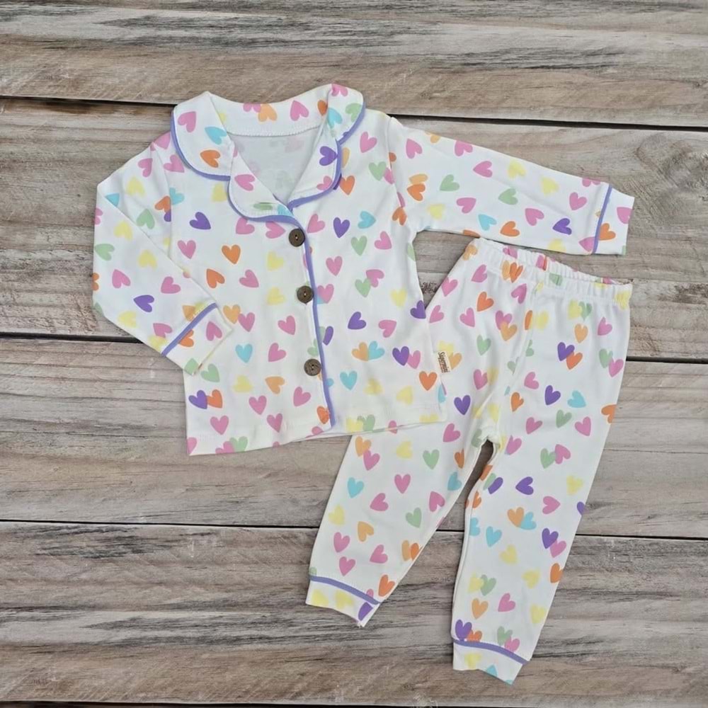 (1-6) Yaş SÜPERMİNİ KALPLİ DÜĞMELİ MEVSİMLİK PİJAMA TAKIMI - DESENLİ - 2 YAŞ