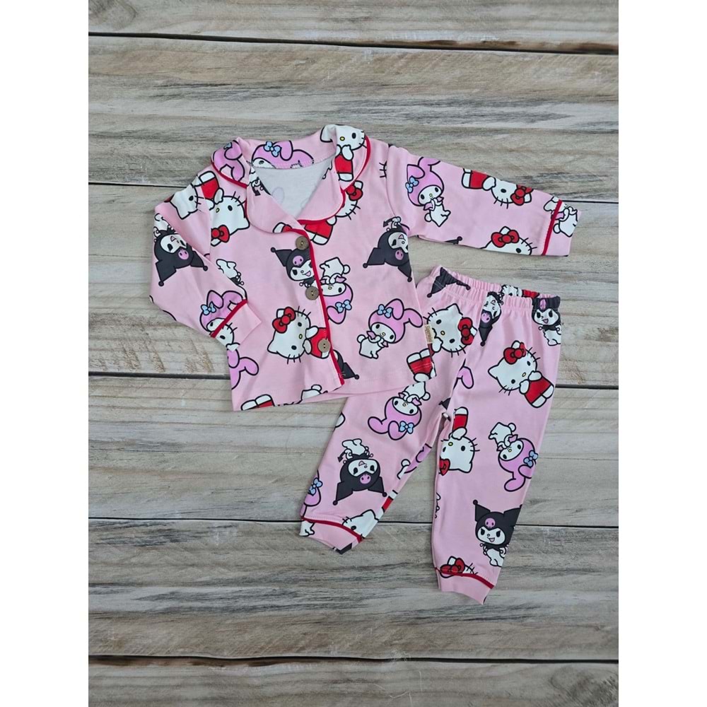 (1-6) Yaş SÜPERMİNİ KUROMİ DÜĞMELİ MEVSİMLİK PİJAMA TAKIMI