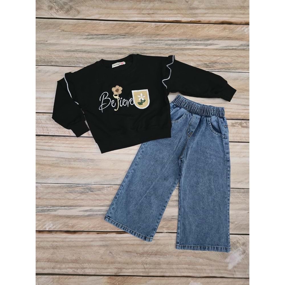 (3-7) Yaş İNCİLAY KOL FIRFIRLI KOT TAKIM