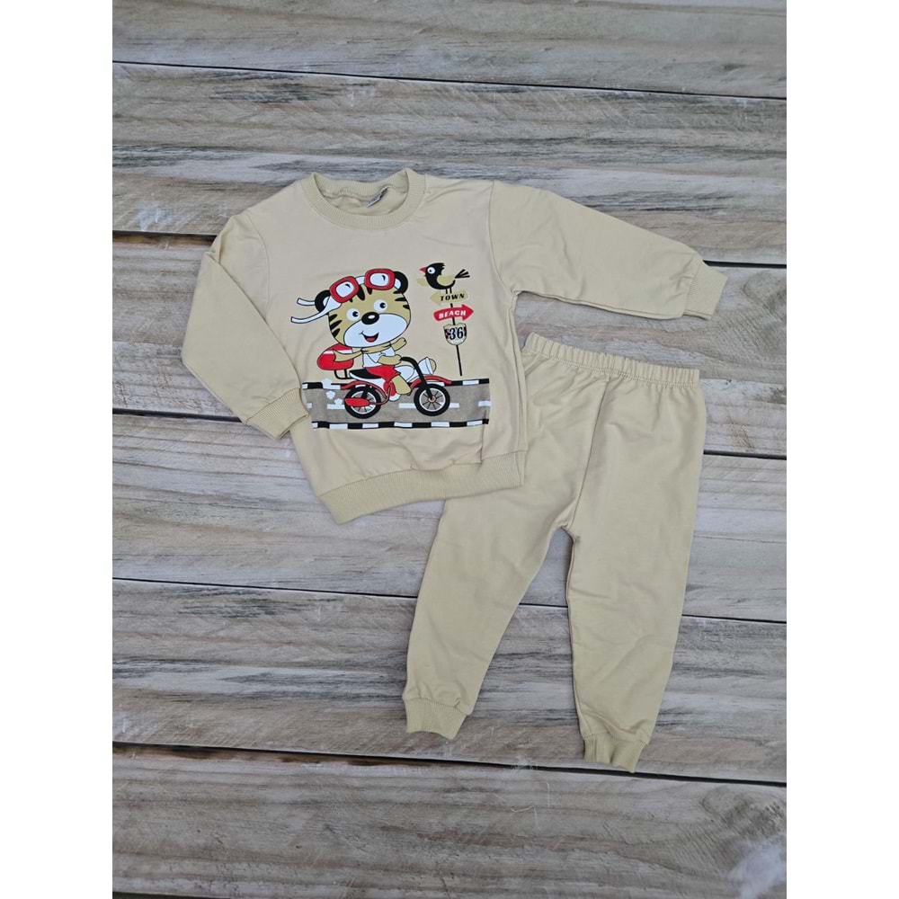 (1-3) Yaş PEGAS KEDİ DESENLİ MEVSİMLİK TAKIM - KREM - 2 YAŞ