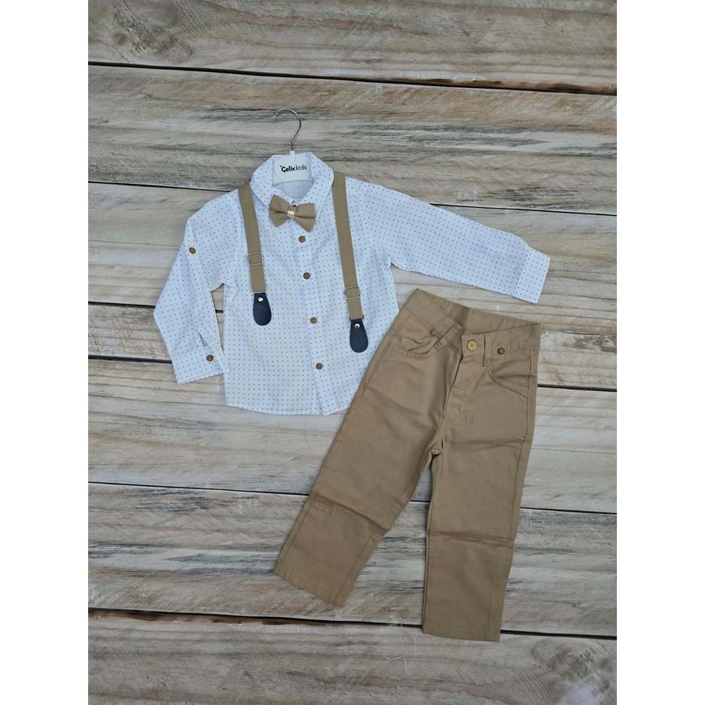 (1-8) Yaş CELIX NOKTALI KETEN PANTOLONLU TAKIM - KAHVERENGİ - 4 YAŞ