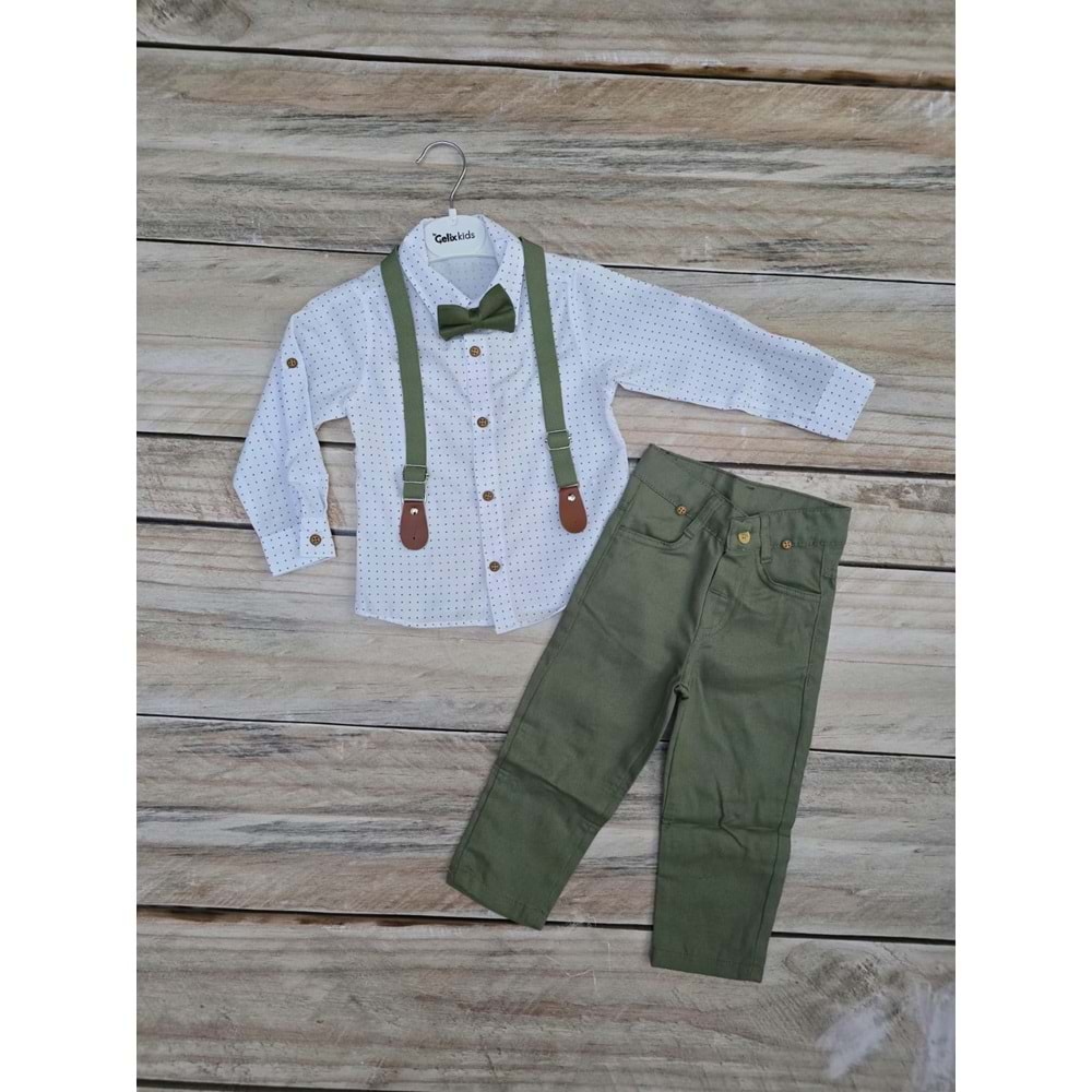 (1-8) Yaş CELIX NOKTALI KETEN PANTOLONLU TAKIM - YEŞİL - 1 YAŞ