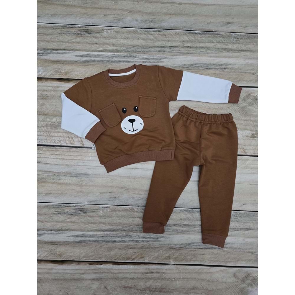 (1-4) Yaş ARTEX KULAKLI KÖPEK DESENLİ MEVSİMLİK TAKIM - KAHVERENGİ - 3 YAŞ