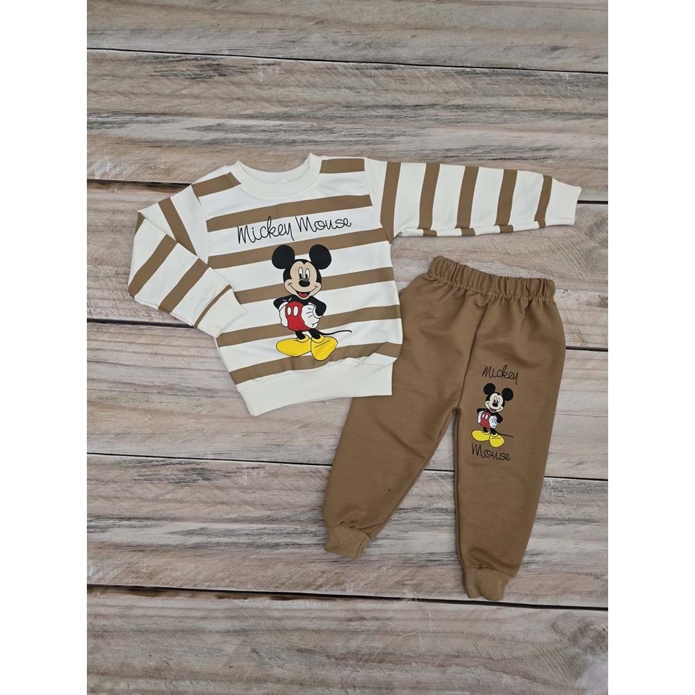 (2-5) Yaş SELFİE MİCKEY DESENLİ ÇİZGİLİ MEVSİMLİK TAKIM - AÇIK KAHVE - 2 YAŞ