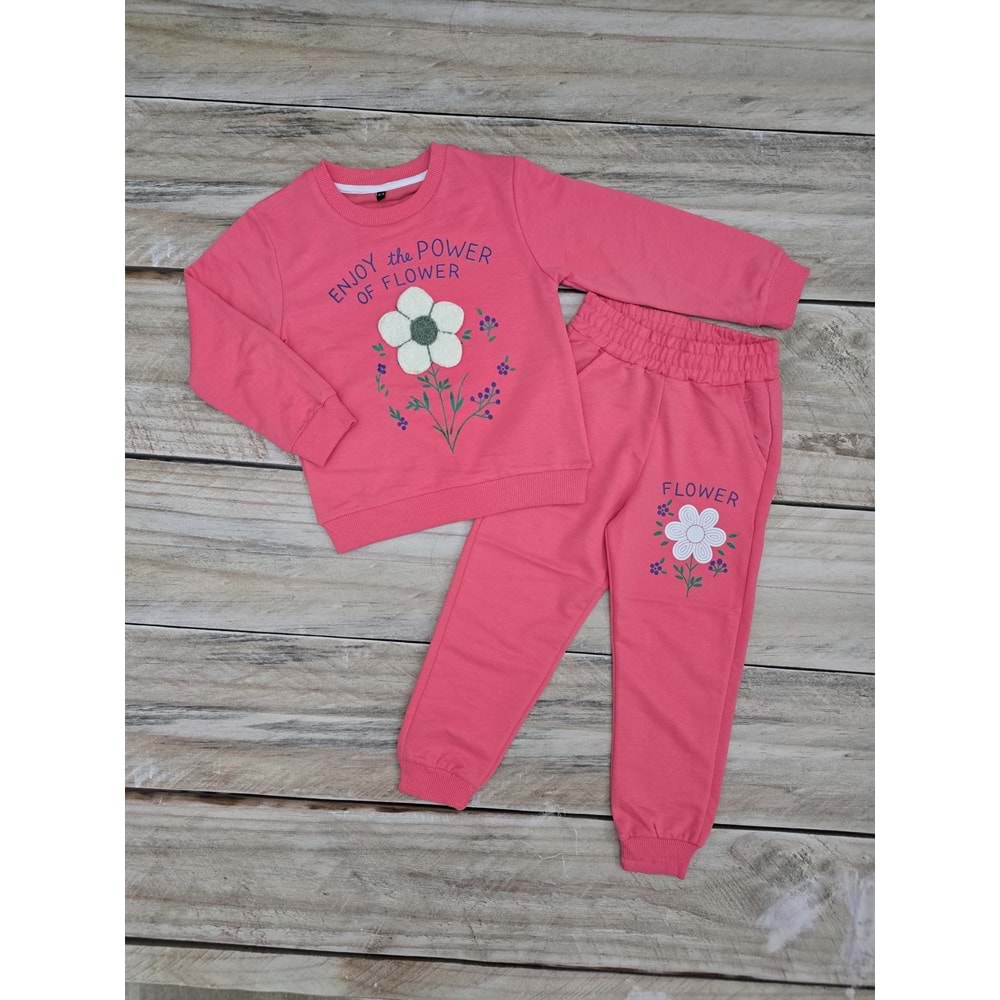 (4-12) Yaş MİLLA KİDS FLOWER DESENLİ MEVSİMLİK TAKIM - PEMBE - 10-11 YAŞ