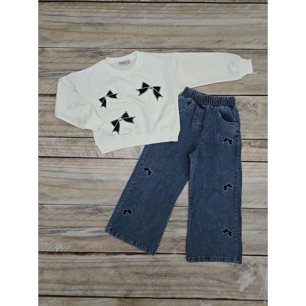 (6-10) Yaş İNCİLAY KURDALELİ KOT TAKIM - BEYAZ - 7 YAŞ