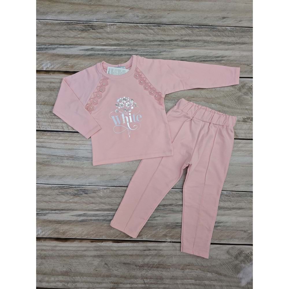 (2-5) Yaş GB WHITE DESENLİ MEVSİMLİK TAKIM - PEMBE - 2 YAŞ