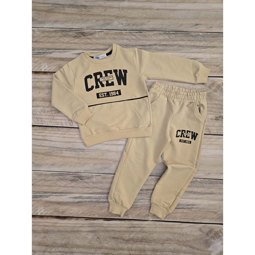 (4-12) Yaş MİLLA KIDS CREW BASKILI MEVSİMLİK TAKIM - KREM - 10-11 YAŞ