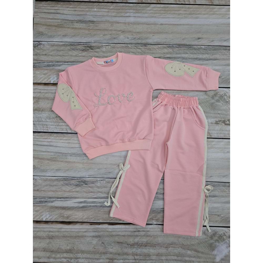 (3-10) Yaş TİNTİNİ LOVE DESENLİ MEVSİMLİK TAKIM - PUDRA - 6-7 YAŞ