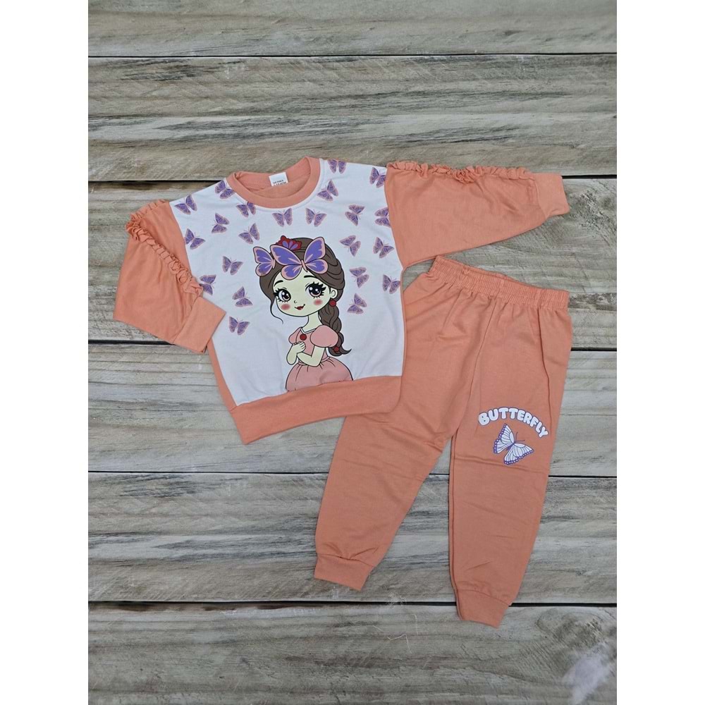 (2-5) Yaş MEMOCAN BUTTERFLY MEVSİMLİK TAKIM - PUDRA - 4-5 YAŞ