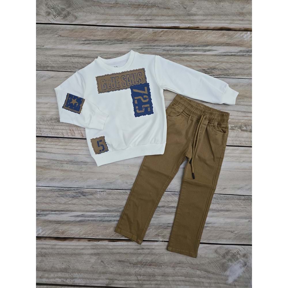 (4-12) Yaş TOMICO BLUE KETEN PANTOLONLU TAKIM - BEYAZ - 10 YAŞ