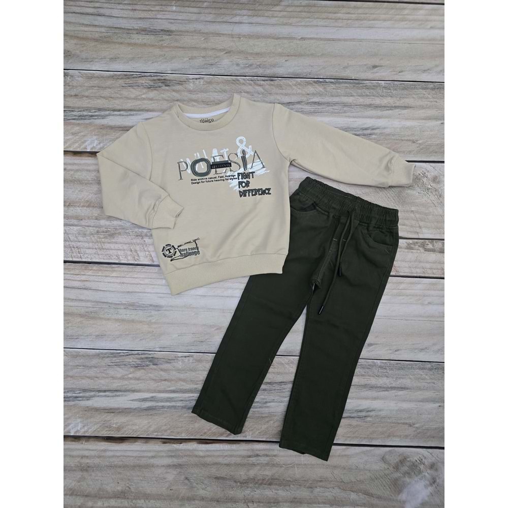 (4-12) Yaş TOMICO POESIA KETEN PANTOLUNLU TAKIM - KREM - 4 YAŞ