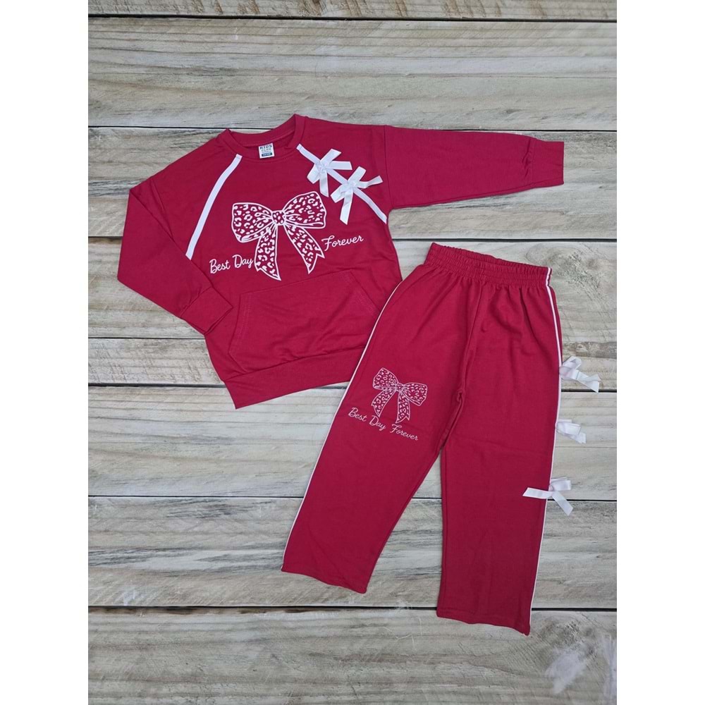 (3-12) Yaş MEMOCAN OMUZ KURDALELİ MEVSİMLİK TAKIM - KOYU PEMBE - 9-10 YAŞ