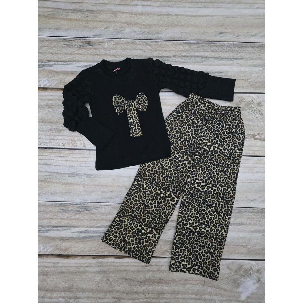 (3-10) Yaş TİDU LEOPAR DESENLİ MEVSİMLİK TAKIM - SİYAH - 6 YAŞ