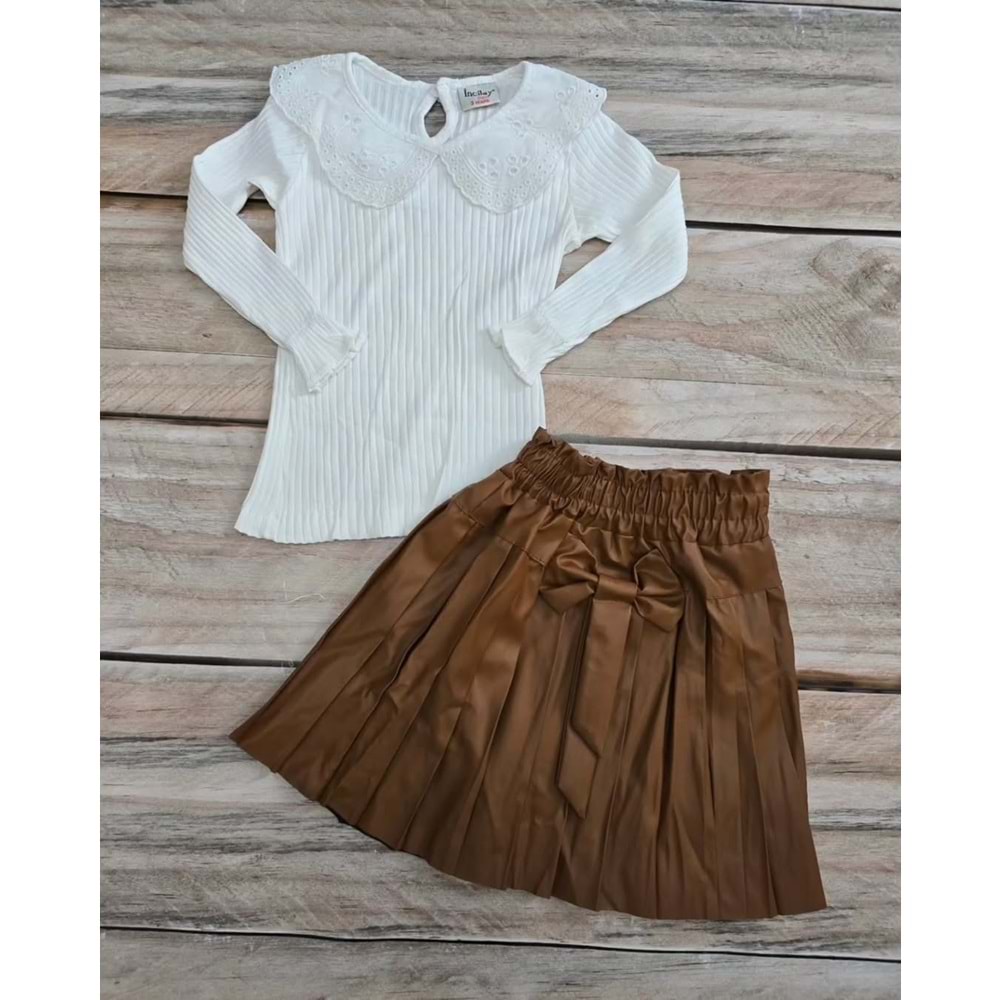 (3-4-5) Yaş İNCİLAY DERİ ETEKLİ TAKIM - KAHVERENGİ - 3 YAŞ