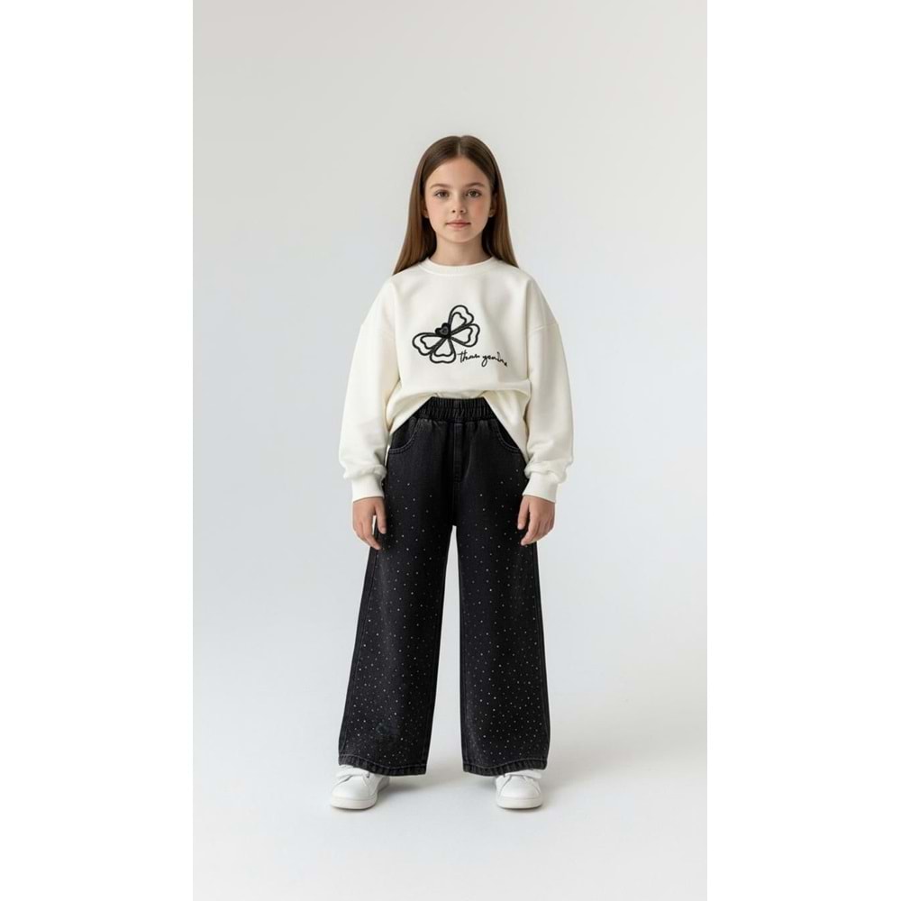 (6-10) Yaş İNCİLAY TAŞLI KOT PANTOLONLU TAKIM - BEYAZ - 6 YAŞ