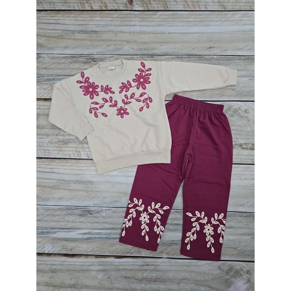 (3-12) Yaş MEMOCAN ÇİÇEKLİ MEVSİMLİK TAKIM - MÜRDÜM - 9-10 YAŞ